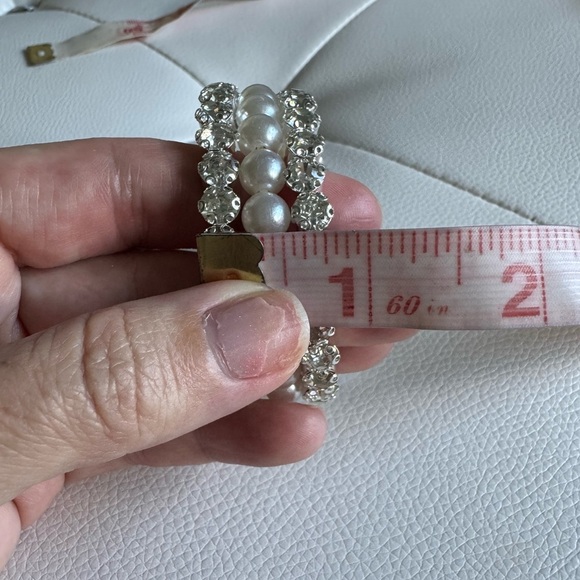 New Pearl Rhinestone Diamond Three Row Bangle Bracelet NWT - Picture 7 of 8
